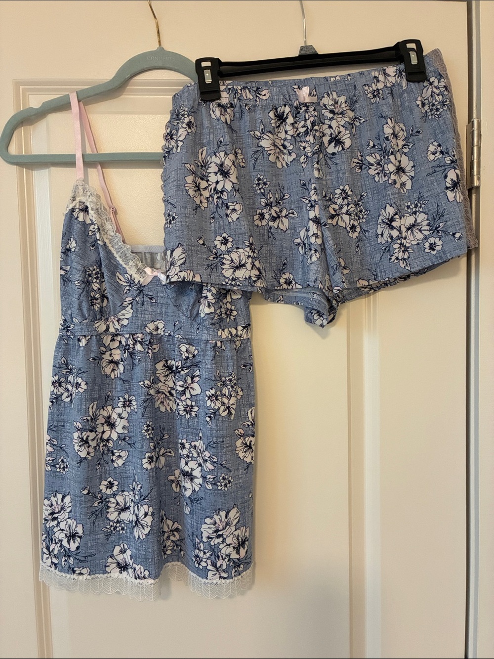 Laura Ashley Blue Floral Lace-Trim Pajama Set